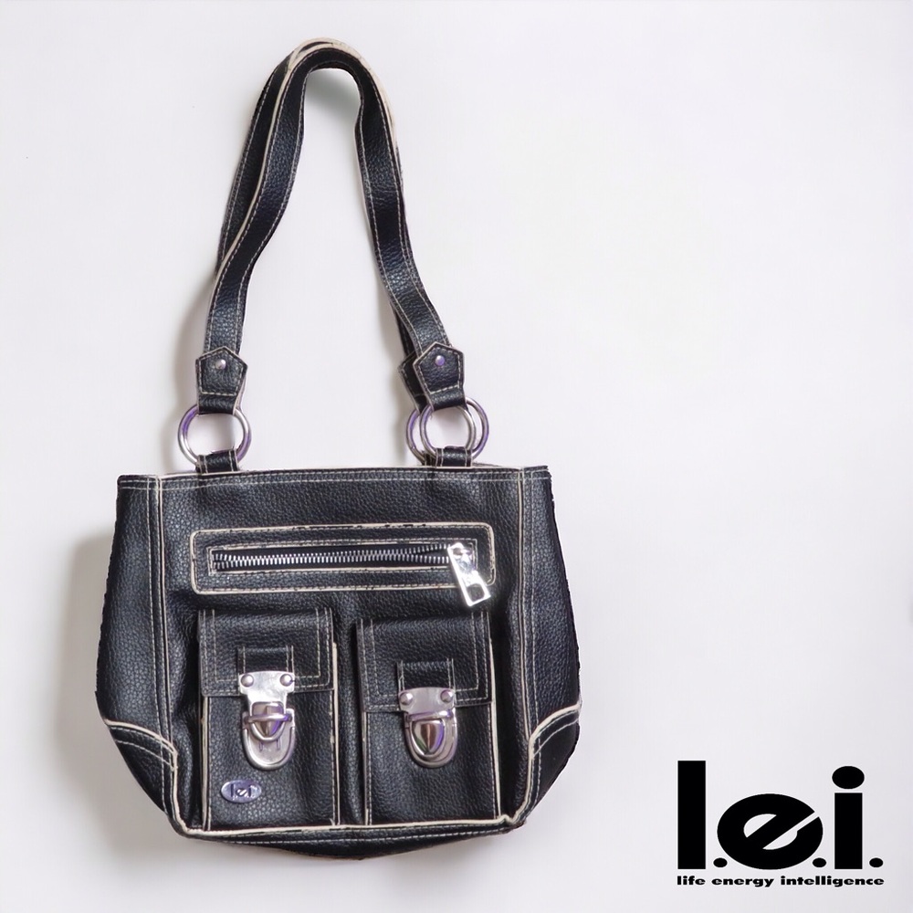 L.e.i Black Leather Buckle Mini Bag | Cargo Bag | Y2K